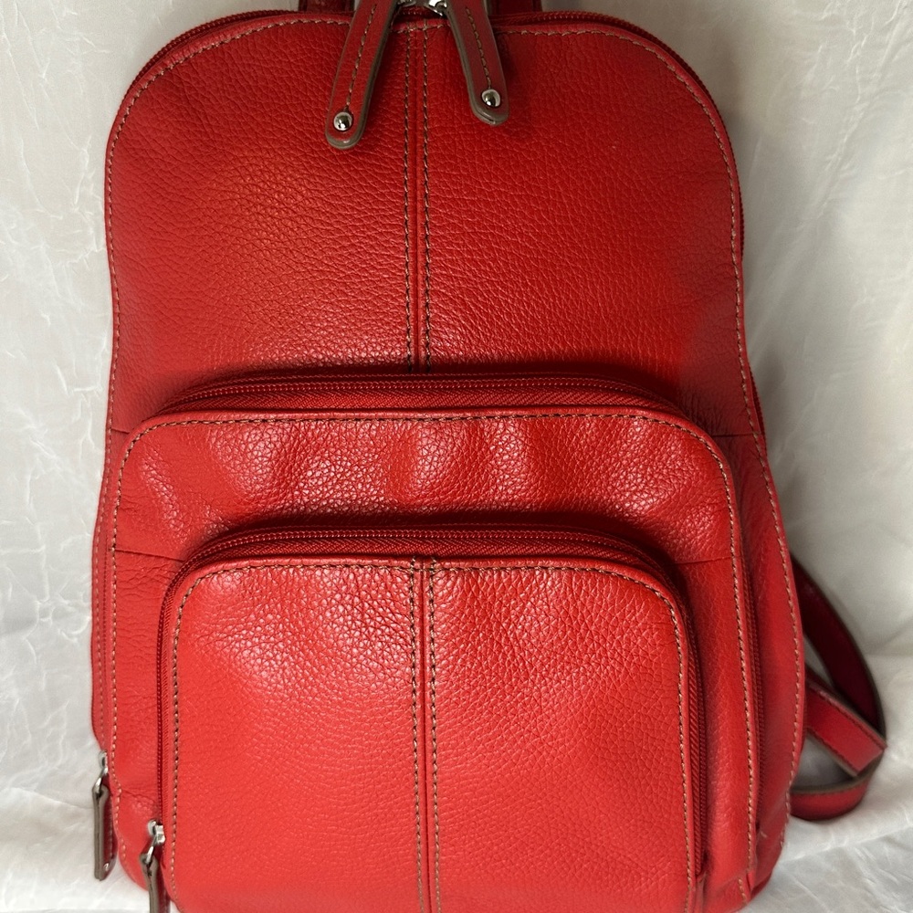 Red Leather Backpack - Tignanello - image 6